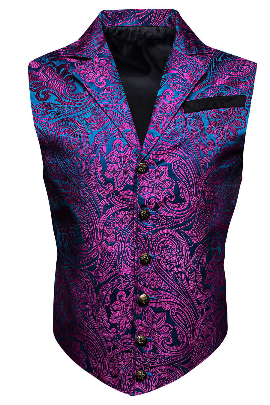New Purple Blue Floral Silk Notch Collar Vest Set vest set S (Chest 40")   - Sophisticated Gentlemen