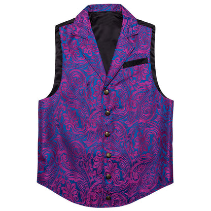 New Purple Blue Floral Silk Notch Collar Vest Set vest set    - Sophisticated Gentlemen