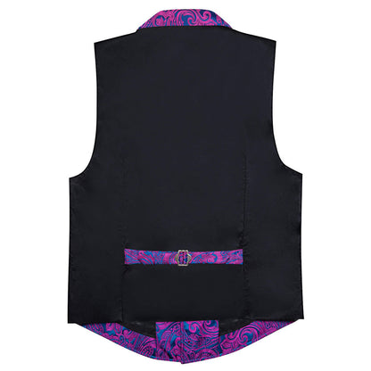 New Purple Blue Floral Silk Notch Collar Vest Set vest set    - Sophisticated Gentlemen