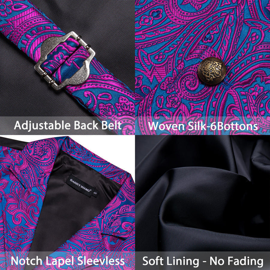 New Purple Blue Floral Silk Notch Collar Vest Set vest set    - Sophisticated Gentlemen