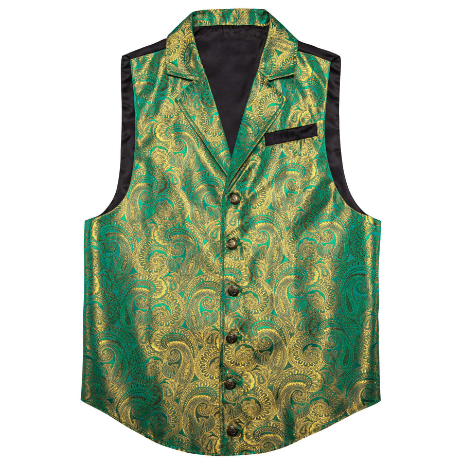 Teal Olive Drab Green Paisley Silk Collar Vest Set vest set    - Sophisticated Gentlemen