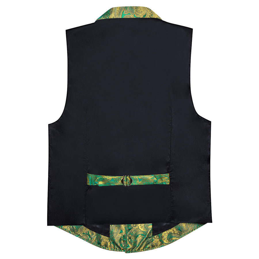 Teal Olive Drab Green Paisley Silk Collar Vest Set vest set    - Sophisticated Gentlemen