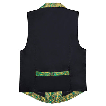 Teal Olive Drab Green Paisley Silk Collar Vest Set vest set    - Sophisticated Gentlemen