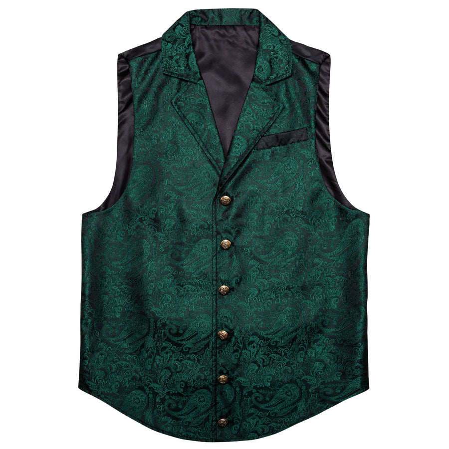 Sapphire Pine Green Paisley Silk Collar Vest Set vest set    - Sophisticated Gentlemen