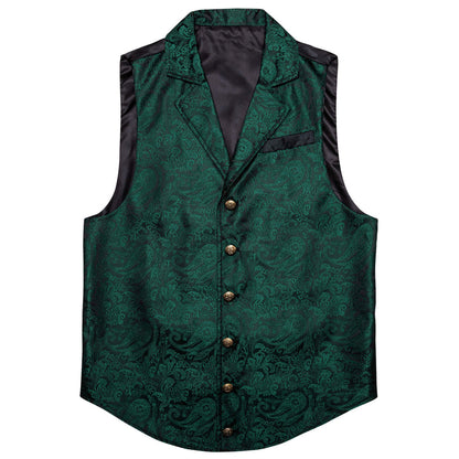 Sapphire Pine Green Paisley Silk Collar Vest Set vest set    - Sophisticated Gentlemen
