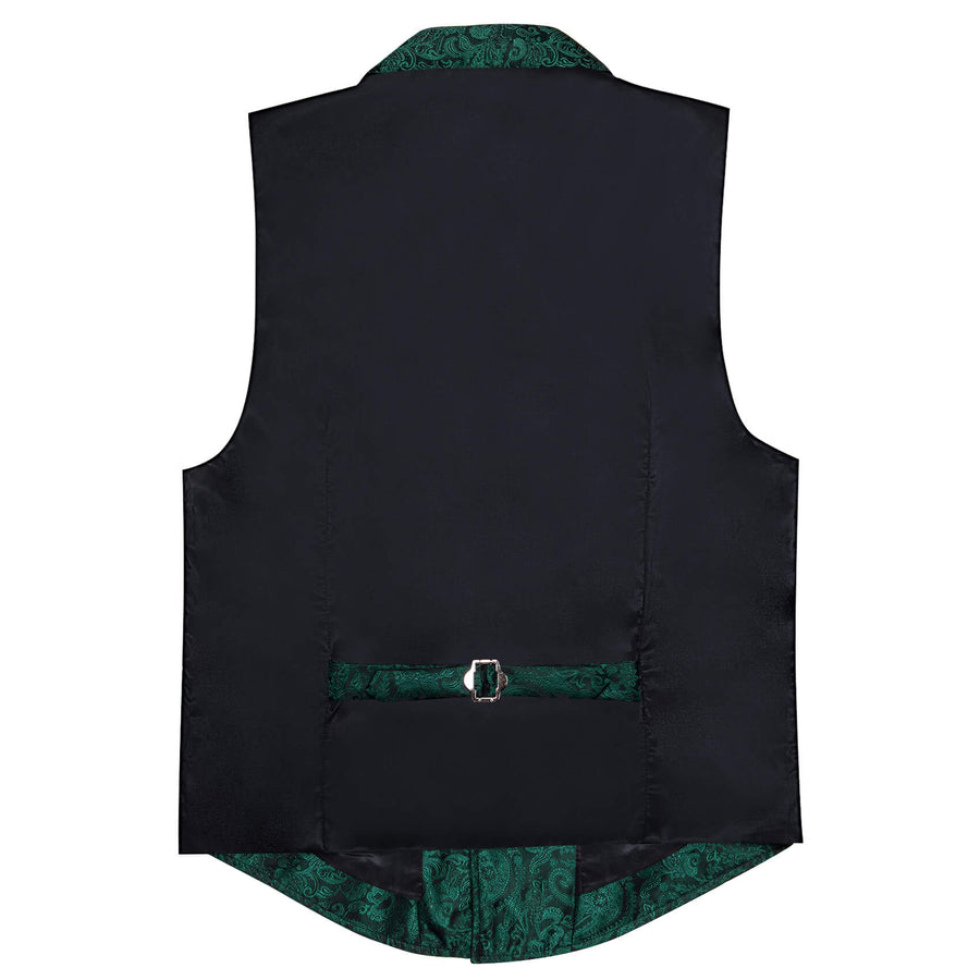 Sapphire Pine Green Paisley Silk Collar Vest Set vest set    - Sophisticated Gentlemen