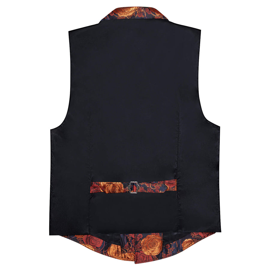 Orange Woven Floral Silk Notch Collar Vest Set vest set    - Sophisticated Gentlemen