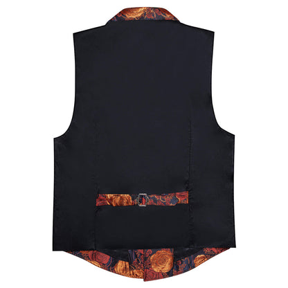 Orange Woven Floral Silk Notch Collar Vest Set vest set    - Sophisticated Gentlemen