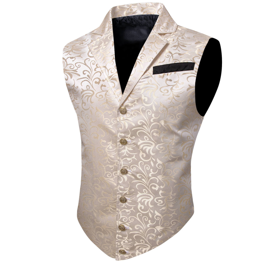 Champagne Floral Silk Notched Collar Vest Set vest set    - Sophisticated Gentlemen