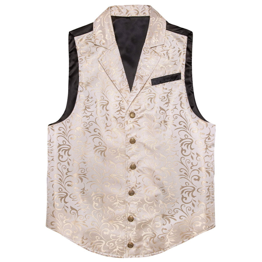 Champagne Floral Silk Notched Collar Vest Set vest set    - Sophisticated Gentlemen