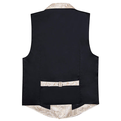 Champagne Floral Silk Notched Collar Vest Set vest set    - Sophisticated Gentlemen
