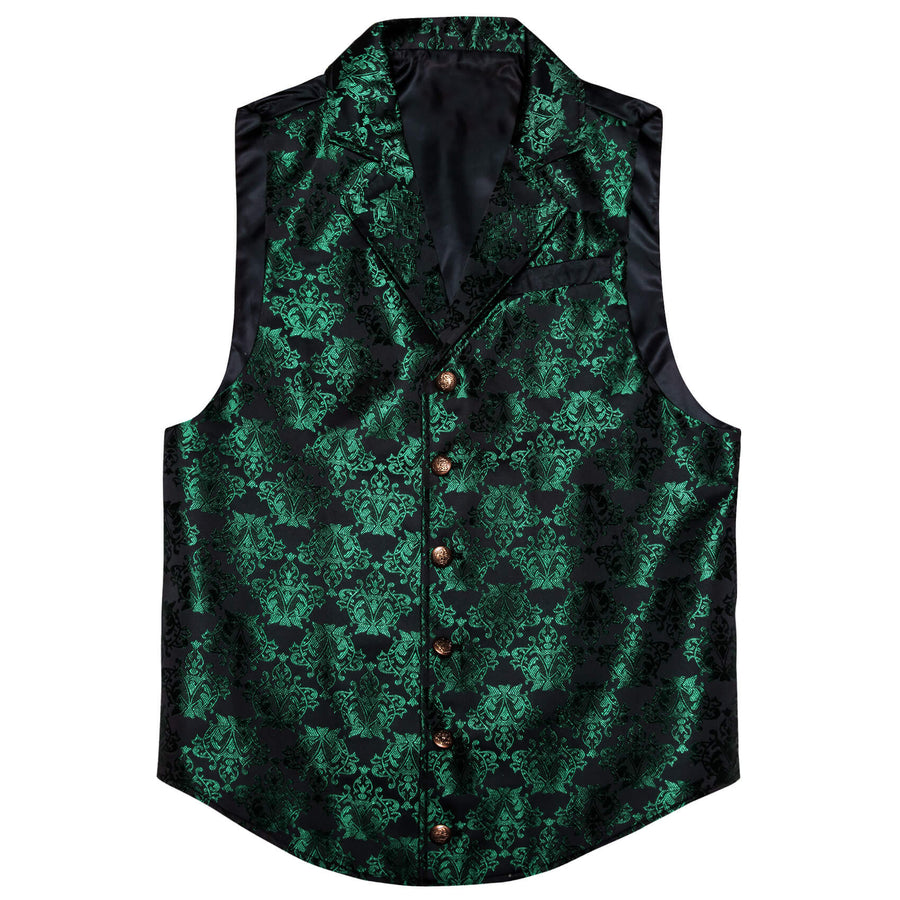 Dark Green Black Floral Silk Waistcoat Suit Vest Set vest set    - Sophisticated Gentlemen