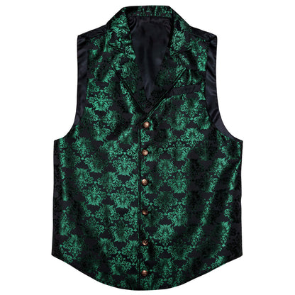 Dark Green Black Floral Silk Waistcoat Suit Vest Set vest set    - Sophisticated Gentlemen