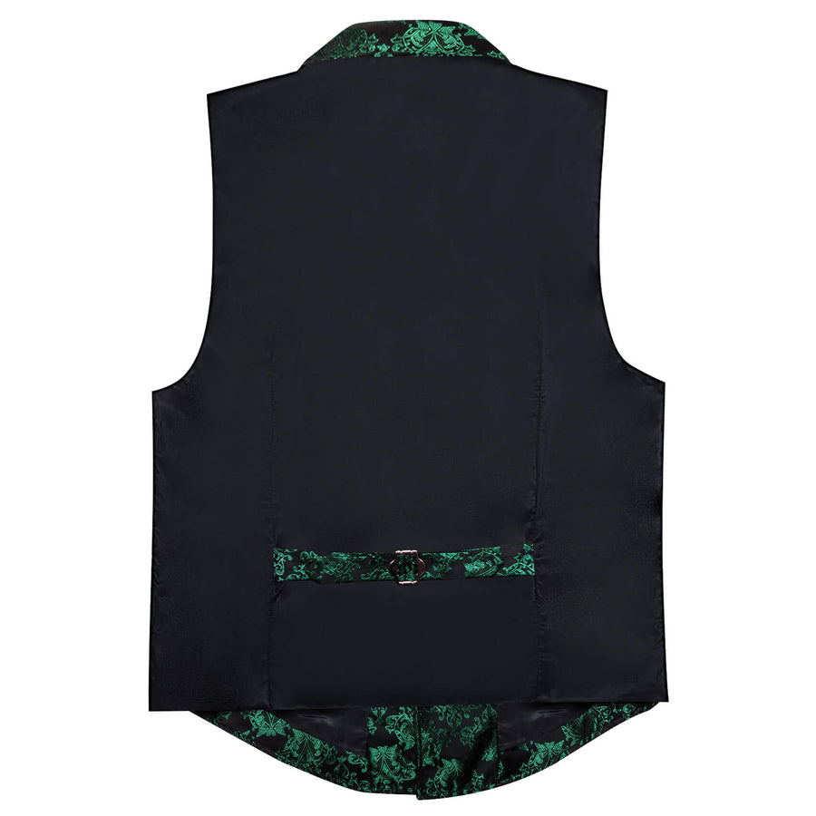 Dark Green Black Floral Silk Waistcoat Suit Vest Set vest set    - Sophisticated Gentlemen