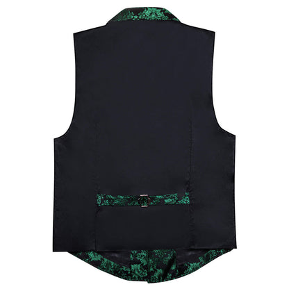Dark Green Black Floral Silk Waistcoat Suit Vest Set vest set    - Sophisticated Gentlemen