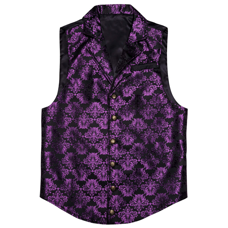 Dark Purple Jacquard Black Floral Silk Waistcoat Suit Vest Set vest set    - Sophisticated Gentlemen