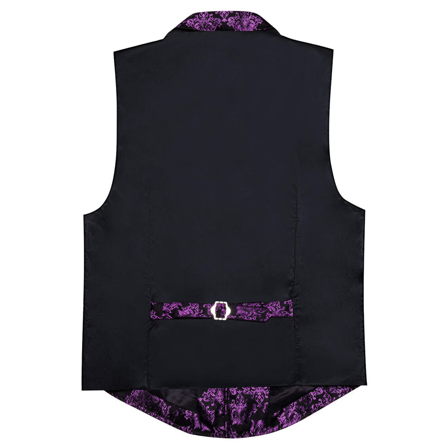 Dark Purple Jacquard Black Floral Silk Waistcoat Suit Vest Set vest set    - Sophisticated Gentlemen