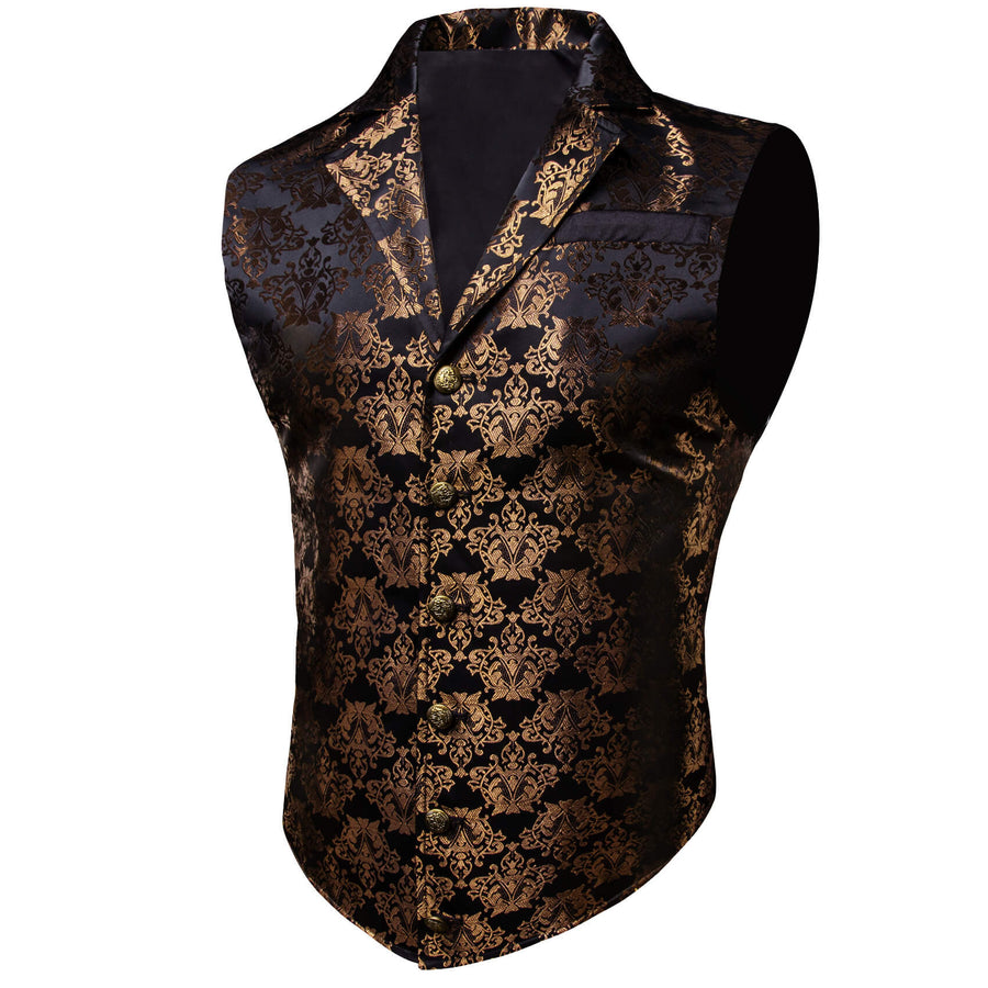 New Black Tortilla Brown Floral Silk Waistcoat Suit Vest Set vest set    - Sophisticated Gentlemen