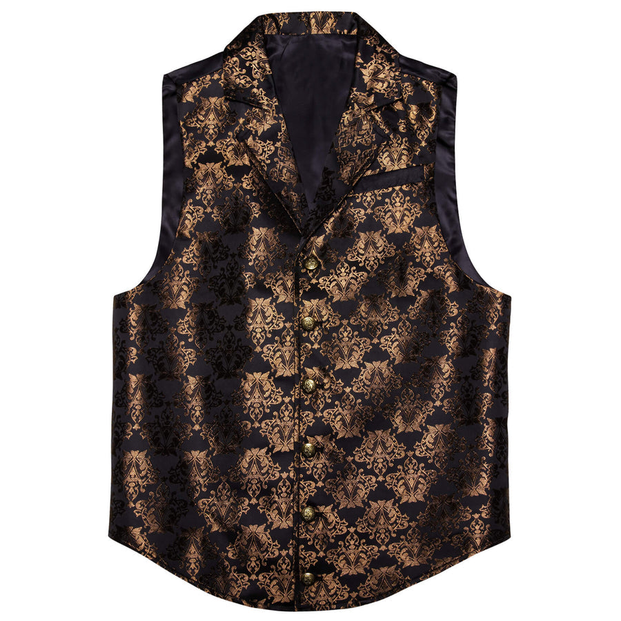 New Black Tortilla Brown Floral Silk Waistcoat Suit Vest Set vest set    - Sophisticated Gentlemen