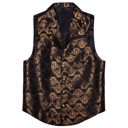 New Black Tortilla Brown Floral Silk Waistcoat Suit Vest Set vest set    - Sophisticated Gentlemen