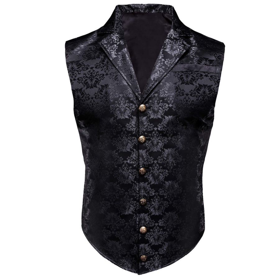 Silver Black Woven Floral Silk Waistcoat Suit Vest Set vest set S (Chest 40")   - Sophisticated Gentlemen