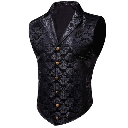 Silver Black Woven Floral Silk Waistcoat Suit Vest Set vest set    - Sophisticated Gentlemen