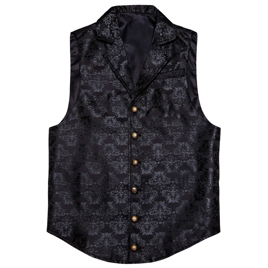 Silver Black Woven Floral Silk Waistcoat Suit Vest Set vest set    - Sophisticated Gentlemen