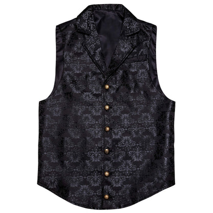 Silver Black Woven Floral Silk Waistcoat Suit Vest Set vest set    - Sophisticated Gentlemen