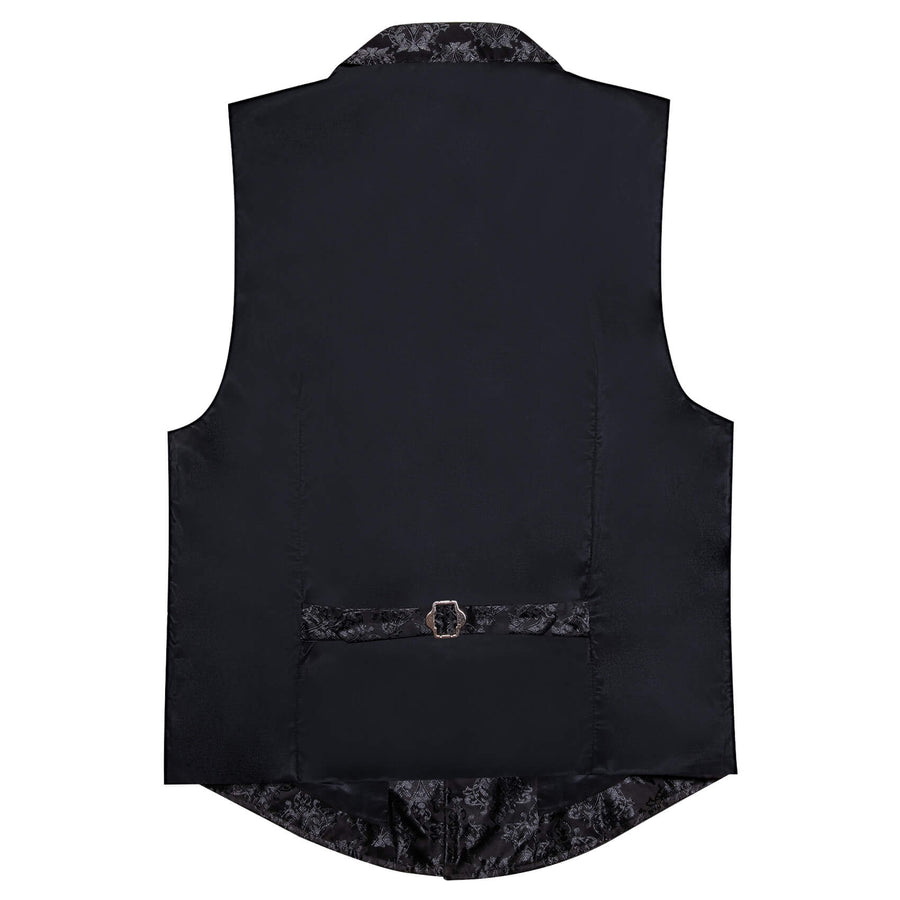 Silver Black Woven Floral Silk Waistcoat Suit Vest Set vest set    - Sophisticated Gentlemen
