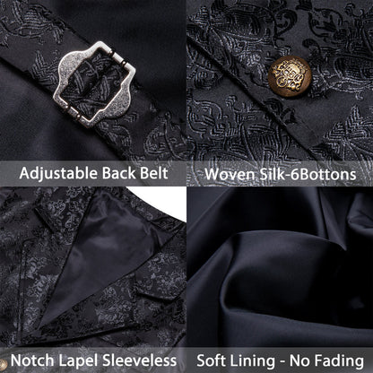 Silver Black Woven Floral Silk Waistcoat Suit Vest Set vest set    - Sophisticated Gentlemen