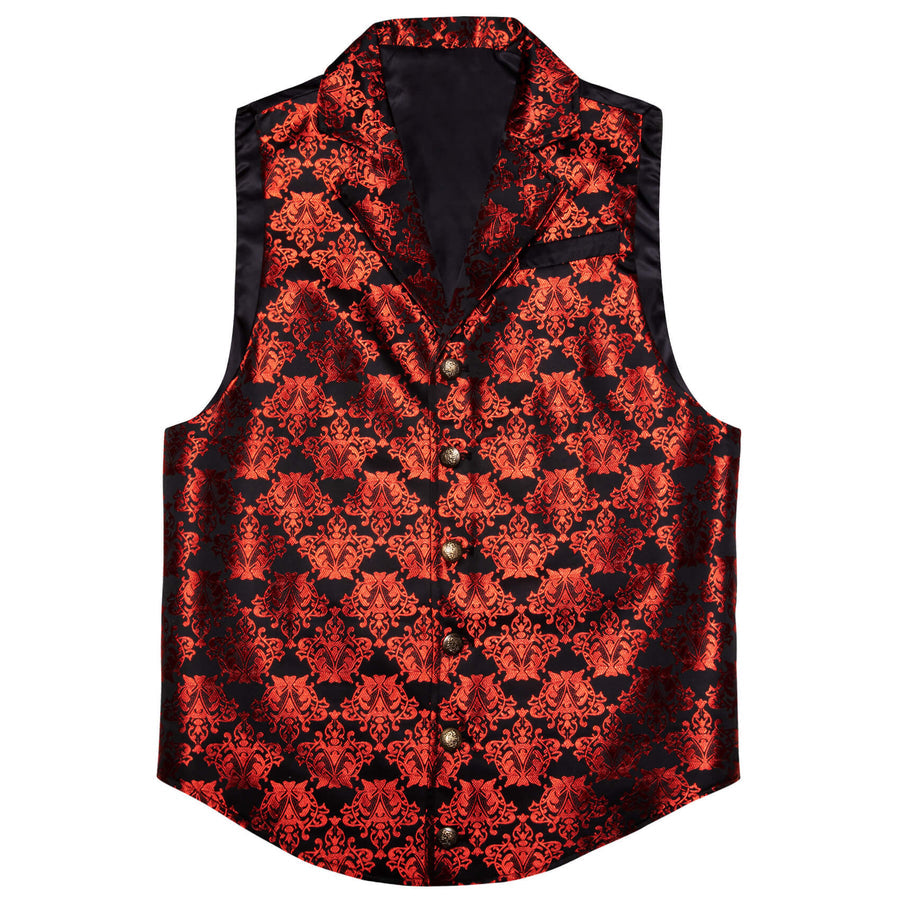 Black Red Woven Floral Silk Waistcoat Suit Vest Set vest set    - Sophisticated Gentlemen