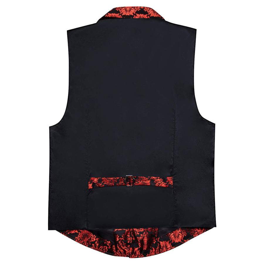 Black Red Woven Floral Silk Waistcoat Suit Vest Set vest set    - Sophisticated Gentlemen