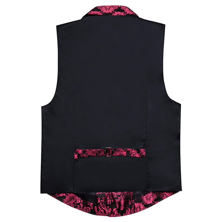 Black Ruby Red Jacquard Floral Silk Vest Set vest set    - Sophisticated Gentlemen