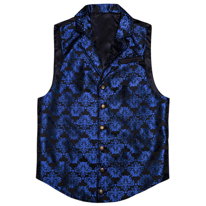 Black Blue Jacquard Floral Silk Suit Vest Set vest set    - Sophisticated Gentlemen
