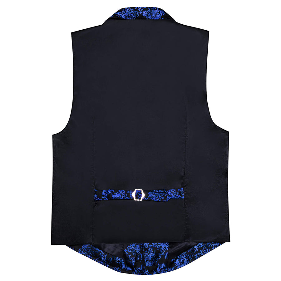 Black Blue Jacquard Floral Silk Suit Vest Set vest set    - Sophisticated Gentlemen