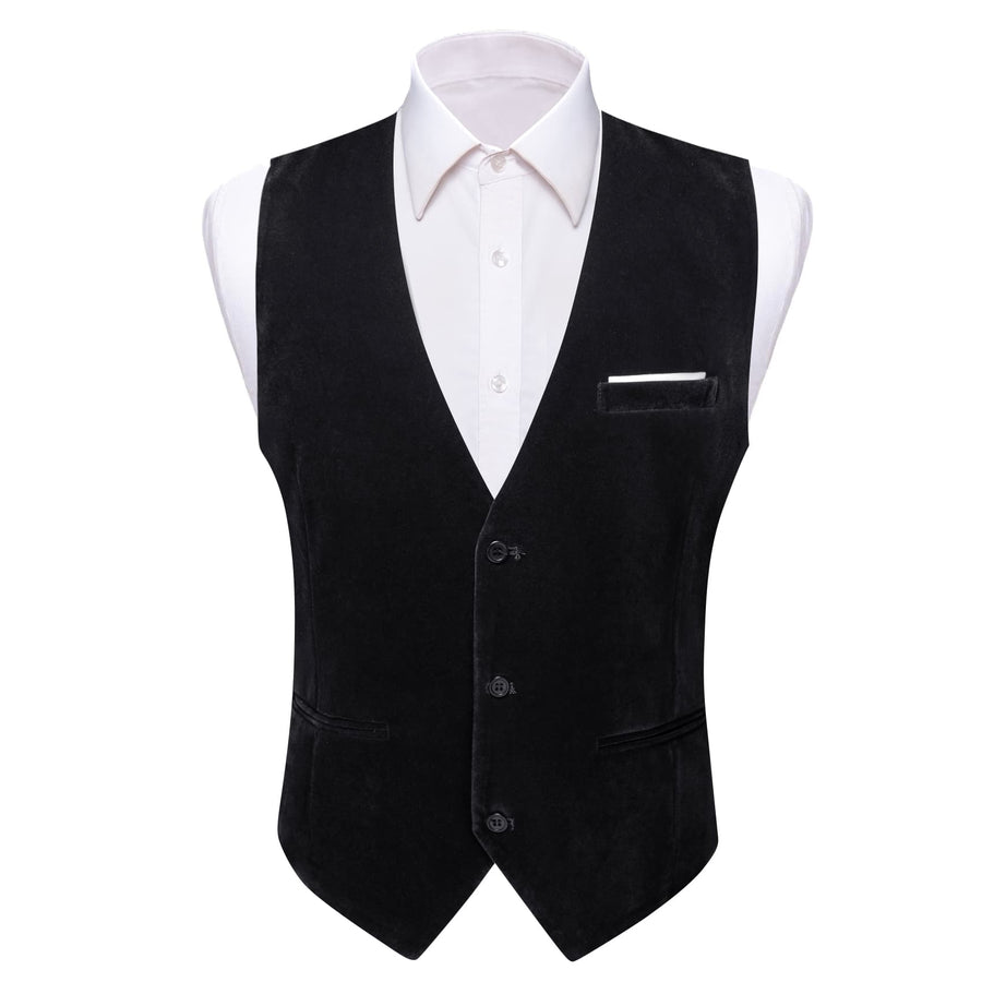 Black Solid Men's Flannelette Work Dress Vest Set vest set S (Chest 40")   - Sophisticated Gentlemen