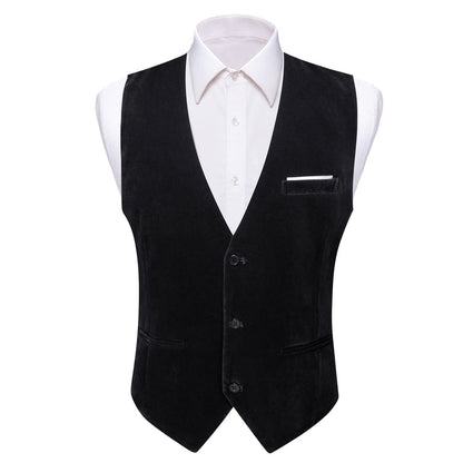 Black Solid Men's Flannelette Work Dress Vest Set vest set S (Chest 40")   - Sophisticated Gentlemen