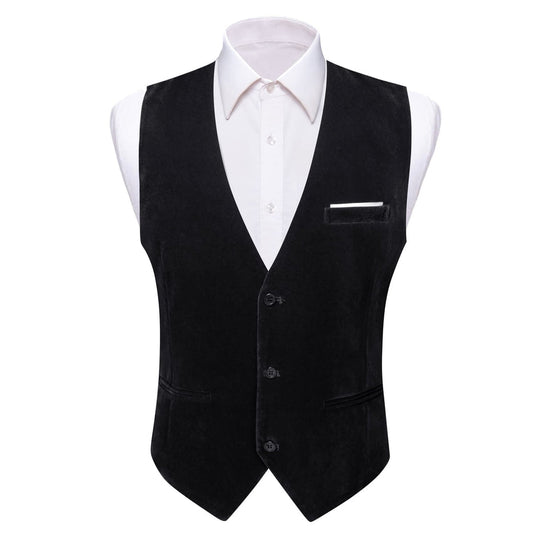 Black Solid Men's Flannelette Work Dress Vest Set vest set S (Chest 40")   - Sophisticated Gentlemen