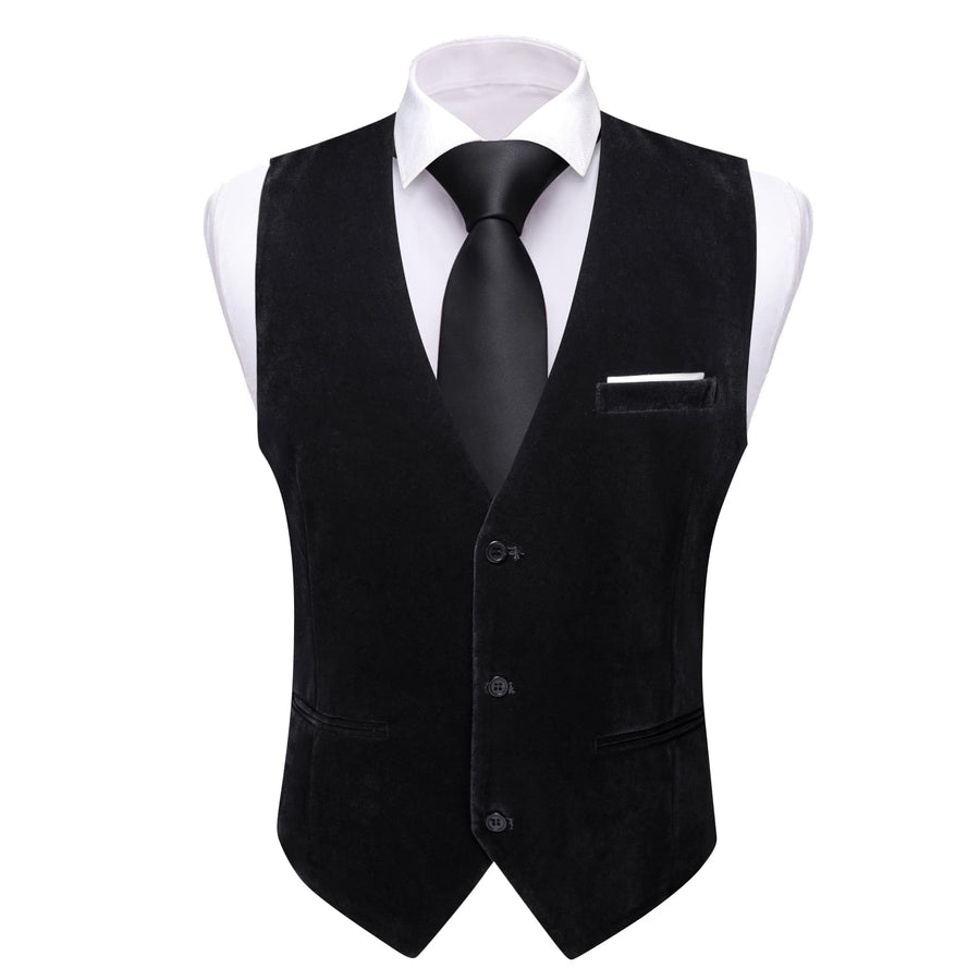 Black Solid Men's Flannelette Work Dress Vest Set vest set    - Sophisticated Gentlemen