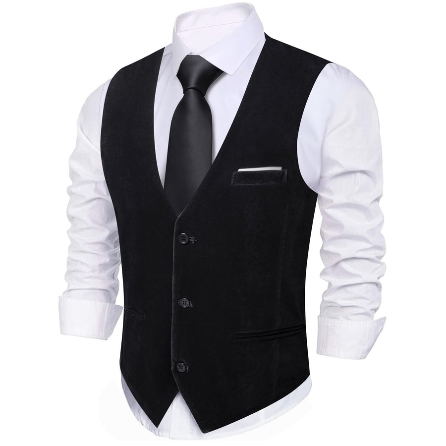 Black Solid Men's Flannelette Work Dress Vest Set vest set    - Sophisticated Gentlemen