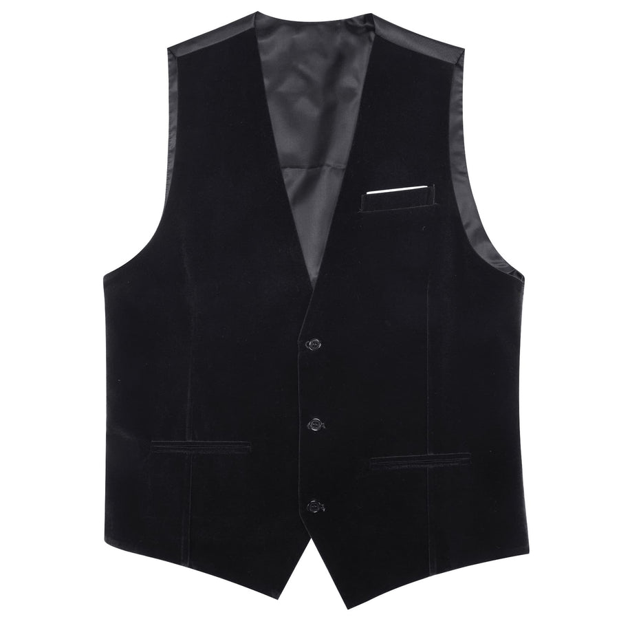 Black Solid Men's Flannelette Work Dress Vest Set vest set    - Sophisticated Gentlemen