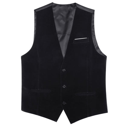 Black Solid Men's Flannelette Work Dress Vest Set vest set    - Sophisticated Gentlemen