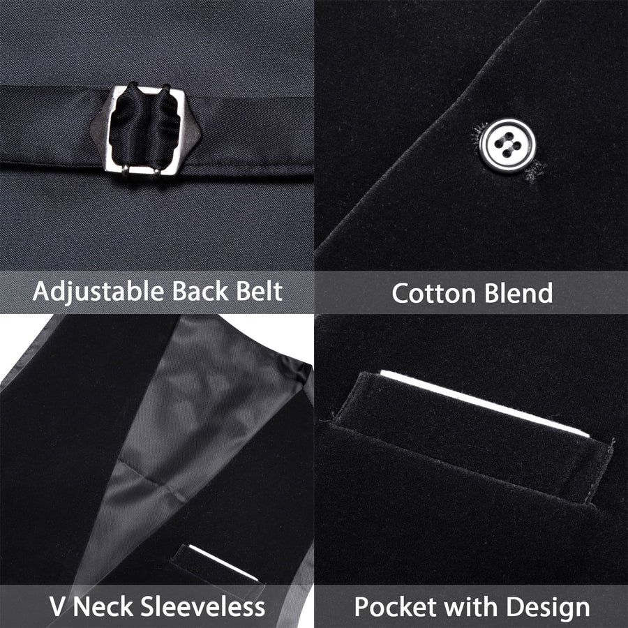 Black Solid Men's Flannelette Work Dress Vest Set vest set    - Sophisticated Gentlemen