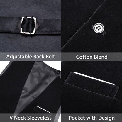 Black Solid Men's Flannelette Work Dress Vest Set vest set    - Sophisticated Gentlemen