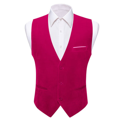 Deep Pink Solid Men's Flannelette Work Dress Vest Set vest set S (Chest 40")   - Sophisticated Gentlemen