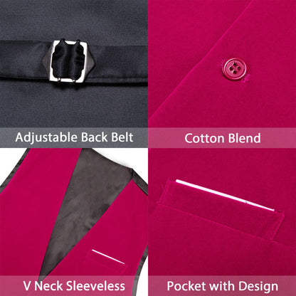 Deep Pink Solid Men's Flannelette Work Dress Vest Set vest set    - Sophisticated Gentlemen
