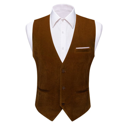 Saddle Brown Solid Men's Flannelette Work Dress Vest Set vest set S (Chest 40")   - Sophisticated Gentlemen