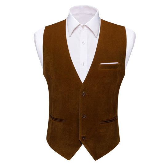 Saddle Brown Solid Men's Flannelette Work Dress Vest Set vest set S (Chest 40")   - Sophisticated Gentlemen
