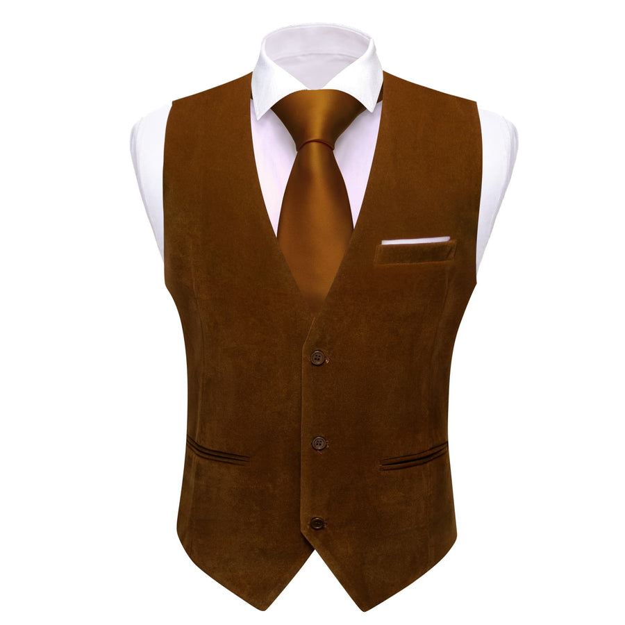 Saddle Brown Solid Men's Flannelette Work Dress Vest Set vest set    - Sophisticated Gentlemen