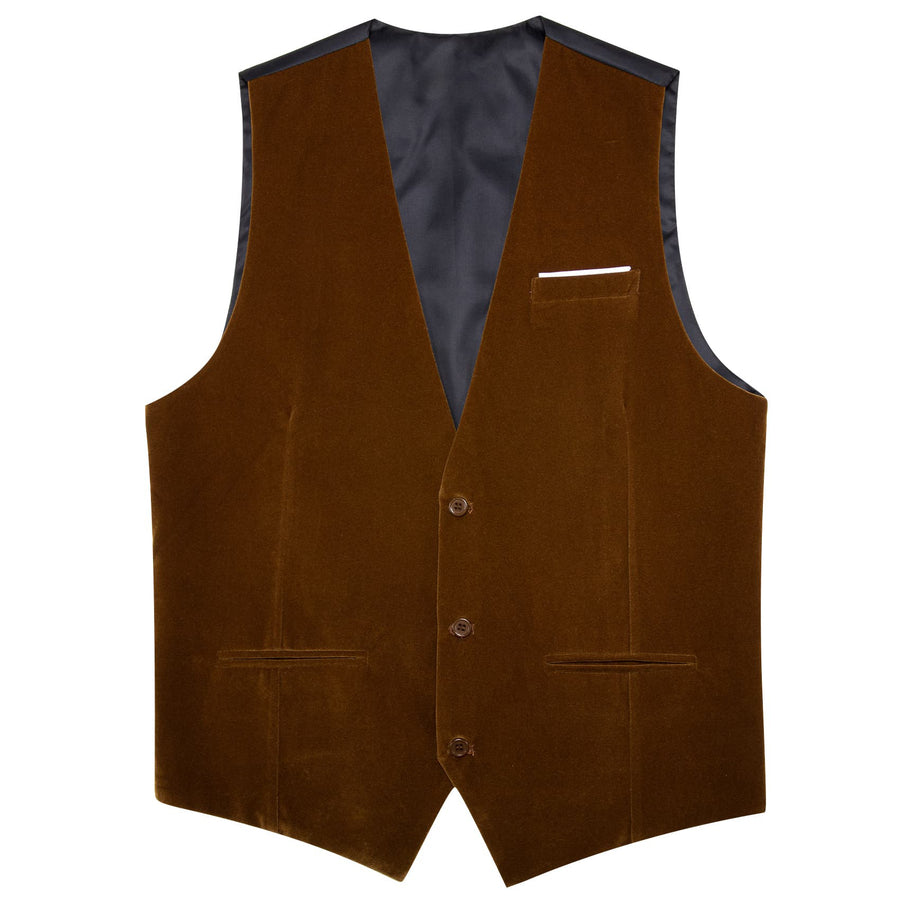 Saddle Brown Solid Men's Flannelette Work Dress Vest Set vest set    - Sophisticated Gentlemen